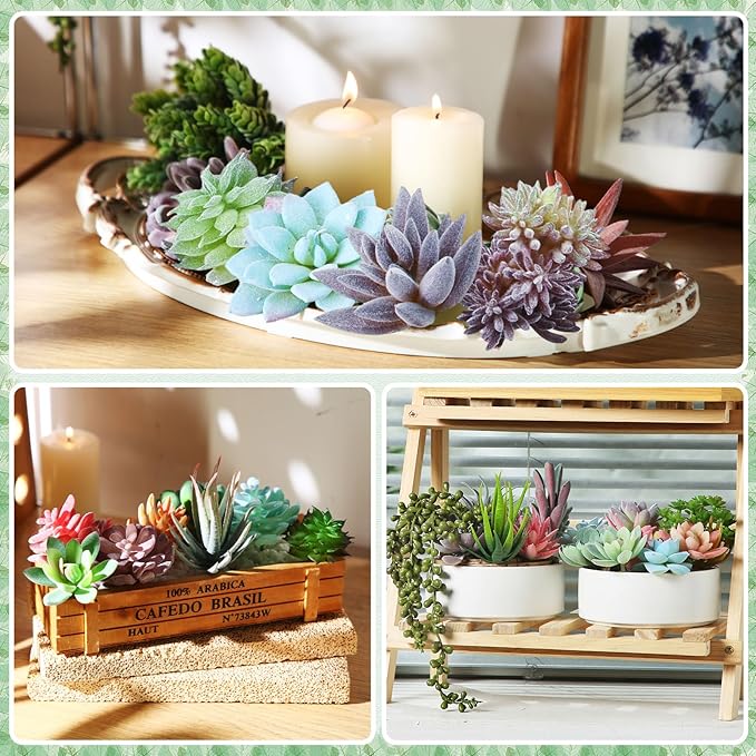 Tigeen 120 Pcs Artificial Plastic Succulents Realistic Textured Assorted Decorative Fake Faux Succulents Unpotted for Lotus Landscape Garden Arrangement