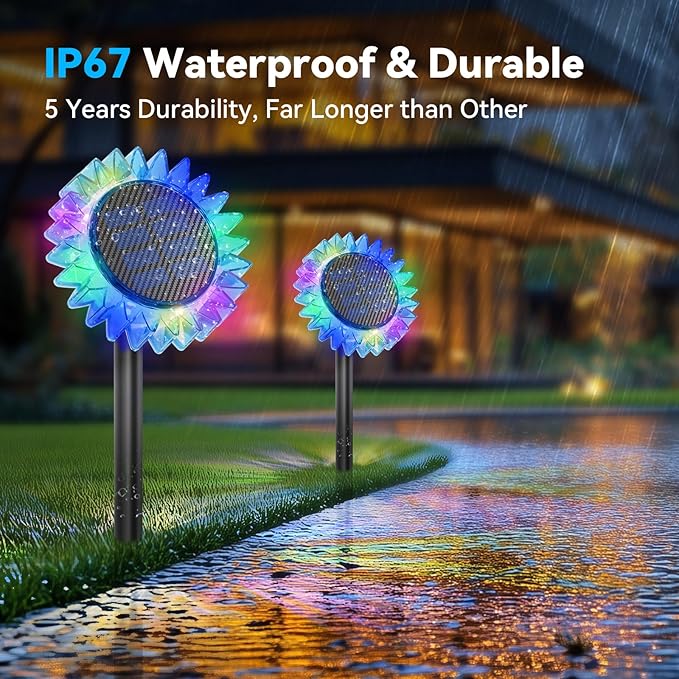 Solar Garden Lights - Upgraded Sunflower Light, Ground/Wall 2 in 1, Outdoor Lights Waterproof IP67,Garden Yard Patio Backyard Pathway Landscape Fence Wall Decoration, Multicolor(4 Pack)