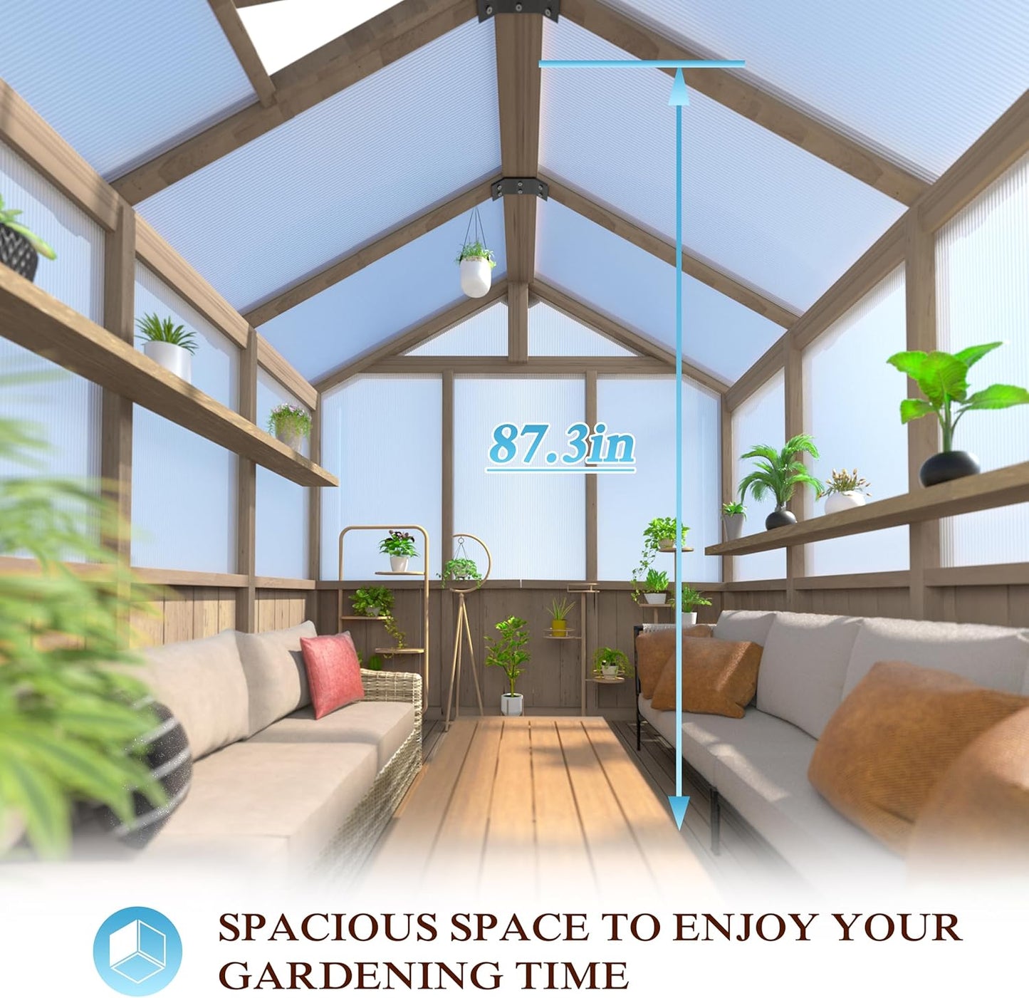 BlueWish 8x16FT Wood Greenhouse, Greenhouses with Cedar Frame, 6MM Thick Polycarbonate Panel, Wooden Green House with Adjustable Vent, Greenhouse for Outdoor, Patio, Garden, Backyard