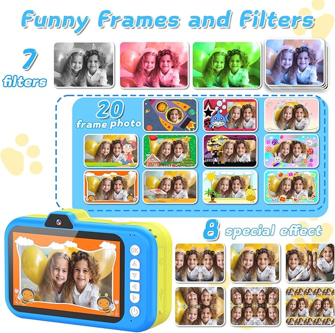 Kids Camera with Rotating Zoom Lens, 3.5” Large Screen, 1080P Kids Digital Camera with Flash,Selfie, 32GB Card, Toddler Toy Camera Christmas Birthday Gifts for Boys Girls 3-12 Years Old-Blue