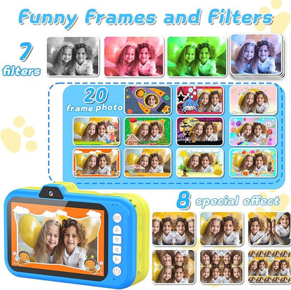 Kids Camera with Rotating Zoom Lens, 3.5” Large Screen, 1080P Kids Digital Camera with Flash,Selfie, 32GB Card, Toddler Toy Camera Christmas Birthday Gifts for Boys Girls 3-12 Years Old-Blue