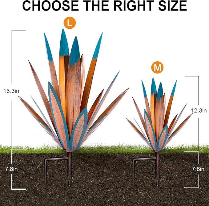 Homight Metal Agave Plants Outdoor Decor Mexican Yard Art Plants Garden Decor for Outside Metal Art Flowers Gifts for Butterflies Bees Birds for Gifts (1big&1small)