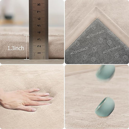 ACOMOPACK Baby Play Mat for Floor 1.3" Thick Memory Foam Play Mat 79"×118" Tummy Time Crawling with Non-Slip Bottom for Living Room,Nursery,Soft Velvet Playpen Mats for Kids,Infants（Beige）