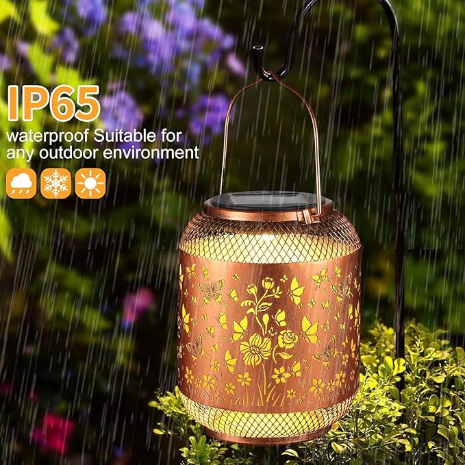 Solar Lanterns Outdoor Waterproof Christmas Birthdays Gifts for Women Mom Grandma Butterfly Garden Decor Metal Hanging Solar LED Lights for Patio(Butterfly Swarm)