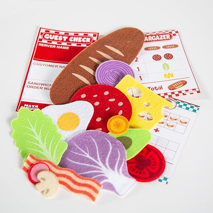 Peaceable Kingdom Math Sandwich Game: Preschool Math Games for Kids Ages 3 and Up – Includes 100+ Felt Food Pieces, 10 Menu Cards, Dry Erase Marker & Guest Check Tablet for Pretend Restaurant Play