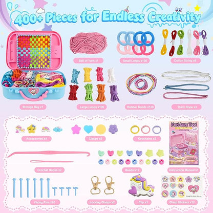 6-in-1 Friendship Bracelet Making Kit,Weaving Loom Kit Toys, 400+ Pcs Craft Kits For Kids,A multi-functional Weaving loom that can be used to make Bracelet, potholder, pendants, bags, hats and scarves