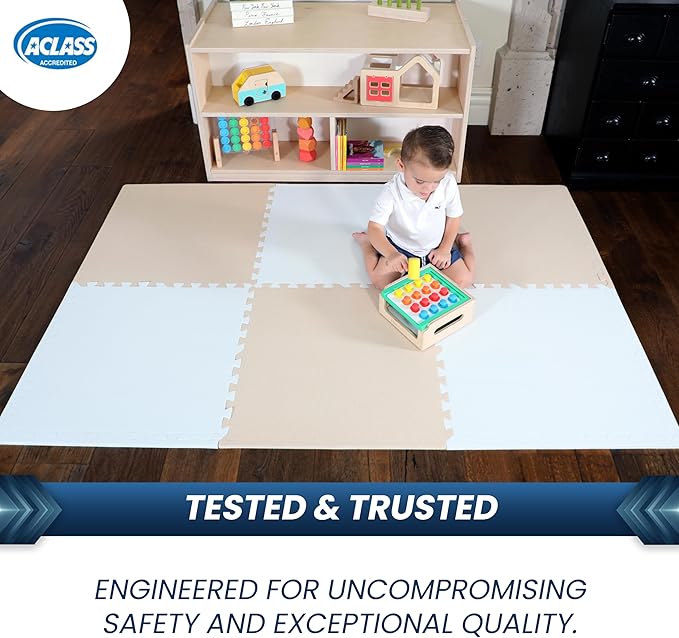 FlooringInc's Rainbow & Natural Harmony Playmat - Kid Safe Foam Floor Tiles with Removable Edges - 2'x2', 1/2" Thick (Moonbeam, 6 Tile Pack)