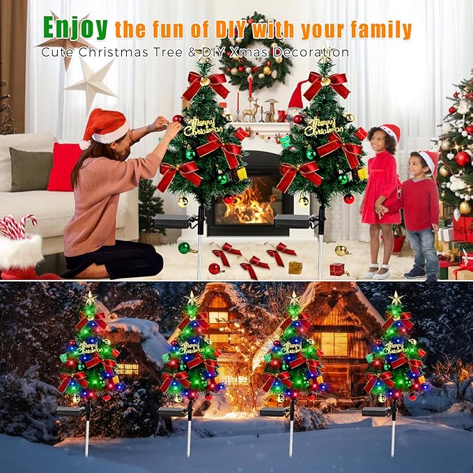 Solar Christams Tree Lights 2PCS Solar Xmas Tree Lights Garden Pathway Decor Outdoor Waterproof 40LED-Lights with Constant & Flashing Modes for Christmas Decoration of Yard Lawn