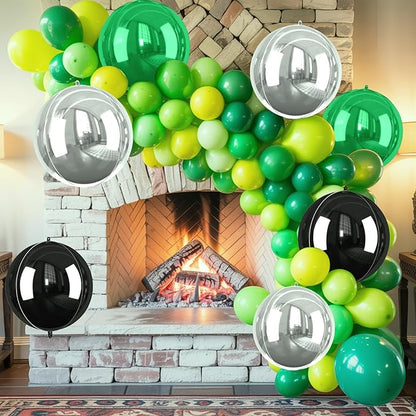 Green Silver Black Giant Foil Balloons, 6 Pcs Large Metallic Green and Black Round Balloons, 22 Inch Big Round Foil Balloon for Birthday Party Baby Shower Graduation Prom Wedding Decorations