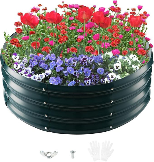 Galvanized Raised Garden Beds for Gardening - 2.7x2.7x1ft Round Metal Planter Boxes Above Ground Outdoor for Vegetables,Flowers,Herbs, Garden Container Green