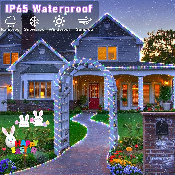 66FT 200 LED Rope Lights for Outside, Easter Lights Outdoor with Waterproof 8 Modes, Flexible and Connectable Plug in String Lights for Indoor Patio Pool Party Easter Decorations, Pastel Multicolor