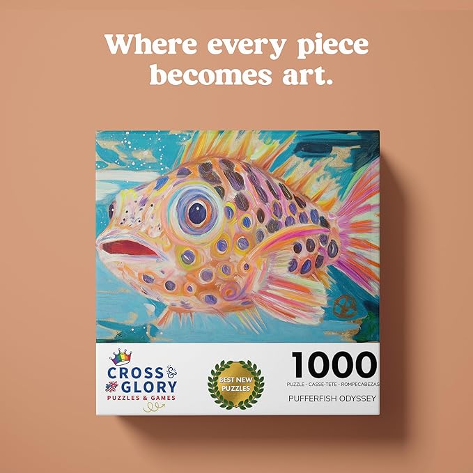 Cross & Glory - Pufferfish Odyssey: A Deep Sea Masterpiece - 1000 Piece Jigsaw Puzzle for Adults | Best New Ocean Art Puzzle | Vibrant Underwater Artwork for Relaxation and Fun