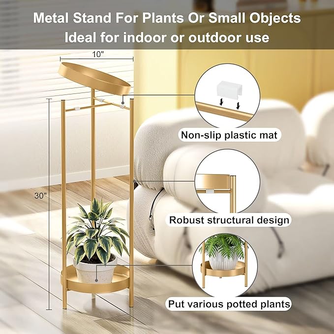 30" Plant Stand, 2 Tier Metal Flower Plants Holder with 2 Removable Display for Indoor or Outdoor,Pot Plant Planter Display(30 X 10in, Gold)