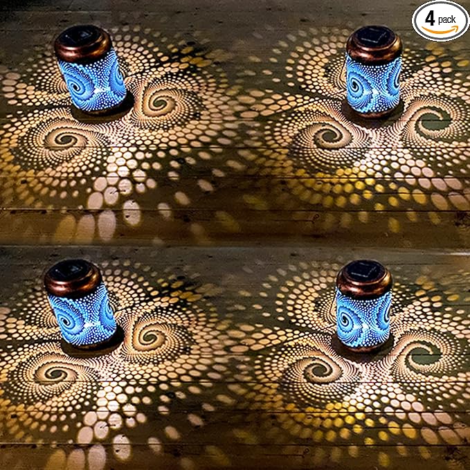 4 Pack Solar Lanterns Outdoor Hanging Lantern Metal Waterproof LED Lantern with Solar Powered Garden Patio Decorations Decor Lantern with Handle Christmas Gift Idea