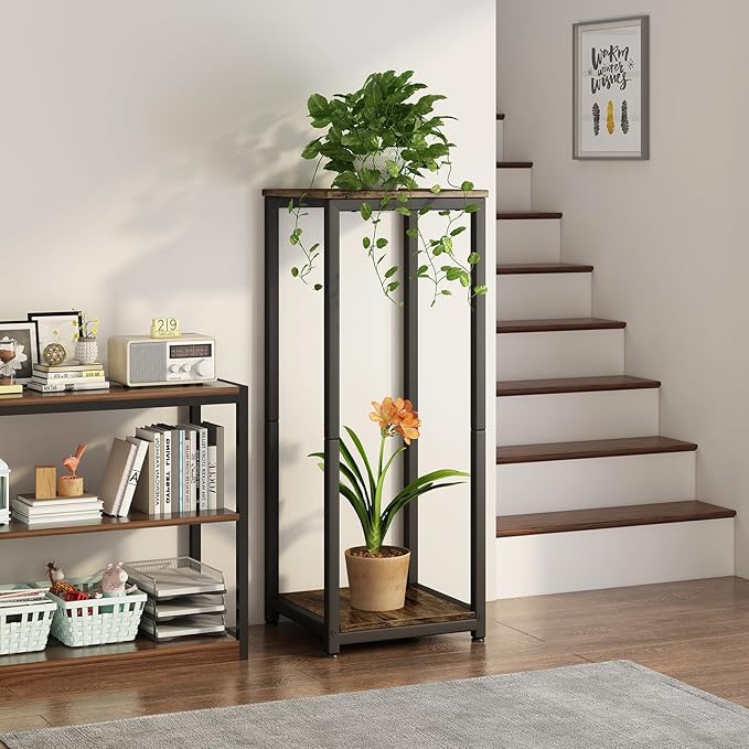 Plant Stand Indoor Corner Tall 2 Tier Metal Modern Flower Storage Plant Shelf Holder for Living Room Balcony Garden,Black (2 Tier-Black)