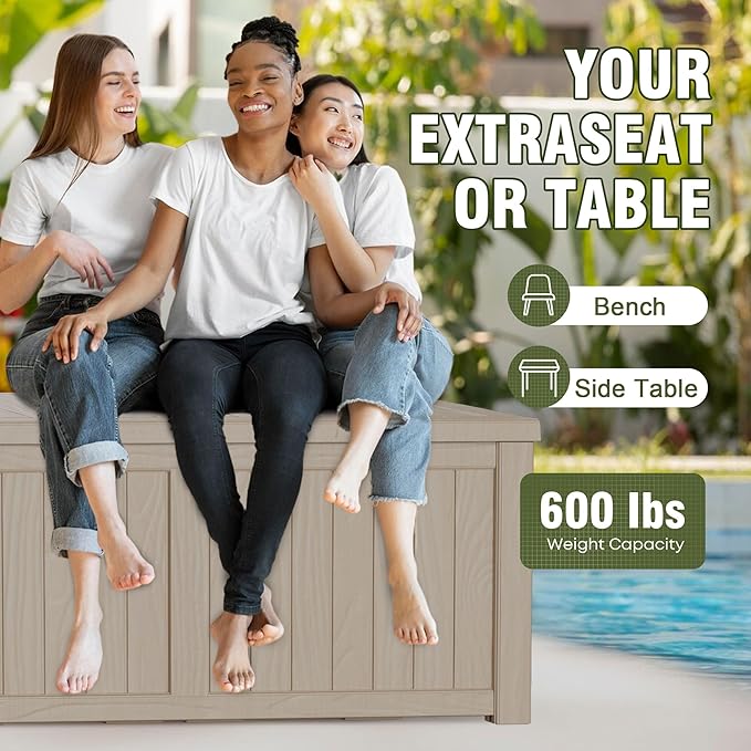 DRATO 120 Gallon Large Deck Box, Outdoor Storage Box for Patio Furniture, Patio Cushions, Gardening Tools, Pool Supplies,660lbs Weight Capacity,Waterproof Resin Storage Boxes