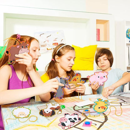 Pajean 10 Pieces Kids Farm Animal Lacing Cards Cardboard Sewing Cards Sturdy Double Sided Lacing Playing Games for Children Developing Imagination Education Supplies