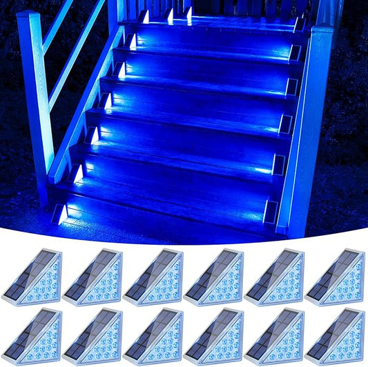 VOLISUN Solar Stair Lights 12 Pack, Solar Step Lights Outdoor Waterproof IP67, LED Outdoor Step Light,Outdoor Light Decor for Garden Stair, Deck, Front Step and Front Porch（Blue Lighting）