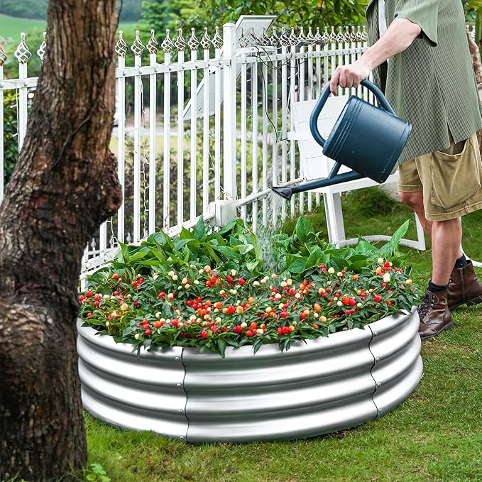 Land Guard Galvanized Raised Garden Bed 2Pcs, Planter Raised Garden Beds Outdoor, Round Clearance Raised Garden Beds for Gardening Vegetables……