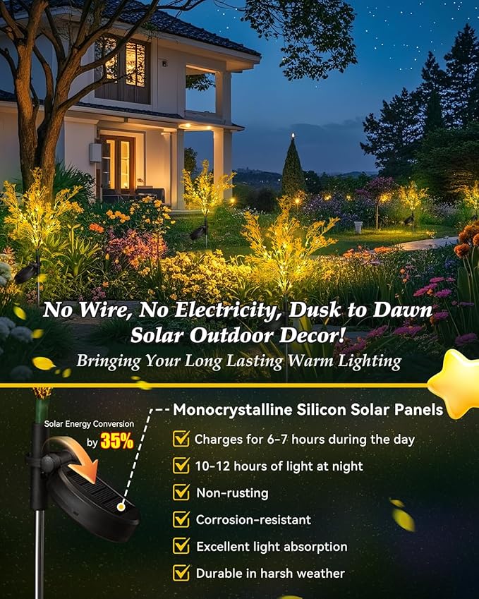 Neporal Solar Garden Lights Outdoor Decorative, Solar Flowers Lights Dusk to Dawn, Solar Garden Stake Lights Waterproof IP65, Solar Powered Flower Lights - Gardening Gifts for Women