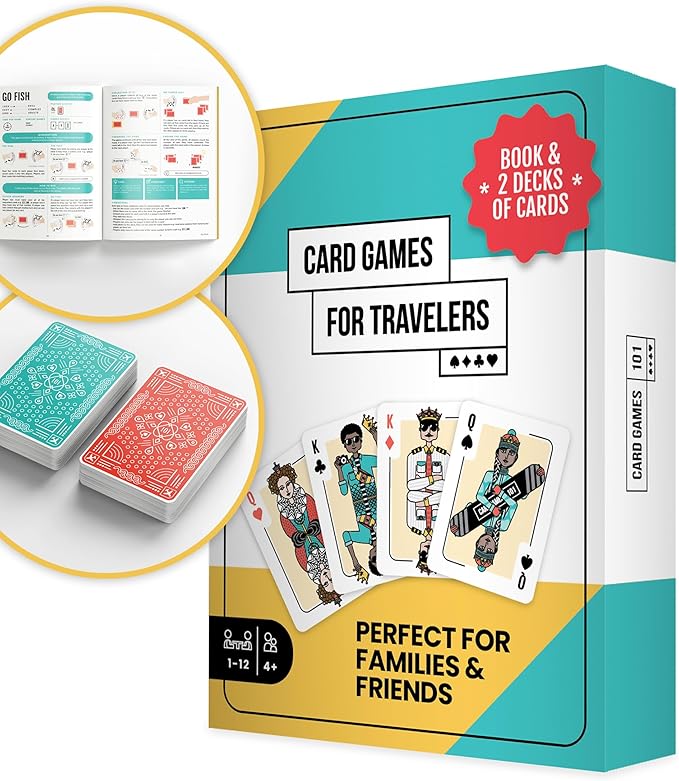 Card Games for Travelers | 30 Fun Classic Games & 2 Custom Decks | Ideal Gift for Kids (4+) & Travelers | Family Game Night & Road Trips.