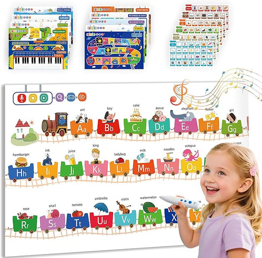 TEKFUN Learning Toys for 3 Year Old,Toddler Educational Posters with Talking Pen,ABC Learning Sight Word Games for Toddlers 2-4 Years,Learn to Read Toys with Sensory Stickers