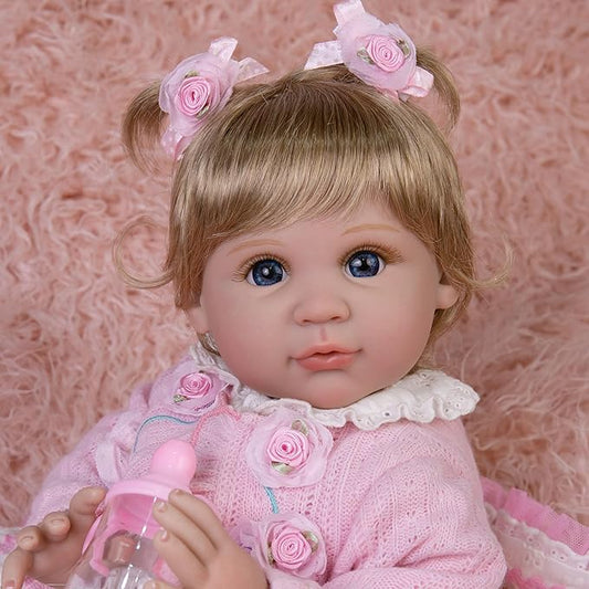 Realistic Baby Doll 22-Inch Newborn Baby Doll Soft Cloth Body Lifelike Reborn Baby Dolls Cute Girls with Clothes and Toy Accessories Set for Kids 3+