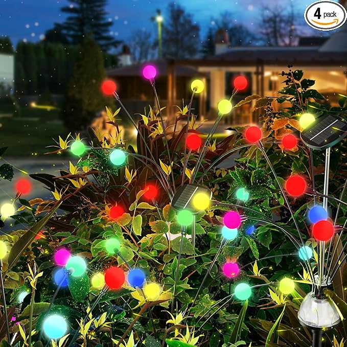 AOSEA Solar Garden Lights Outdoor, Solar Fairy Sway by Wind, RGB Color Firefly for Patio Pathway Outdoor Garden Yard Sidewalk Decoration, Gardening Gifts for Outdoor Lighting (4 Pack)