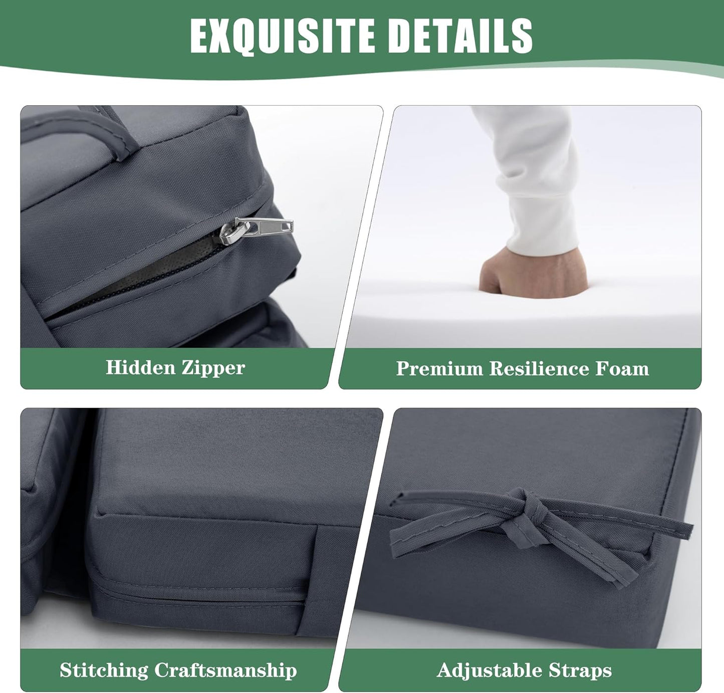 Chaise Lounge Cushions Outdoor Set of 2 - Waterproof and Fade Resistant Sun Lounger Replacement Cushions - Patio Lounger Pads with Removable Cover for Pool, Deck, 80 x 26 x 3 Inch, Dark Grey