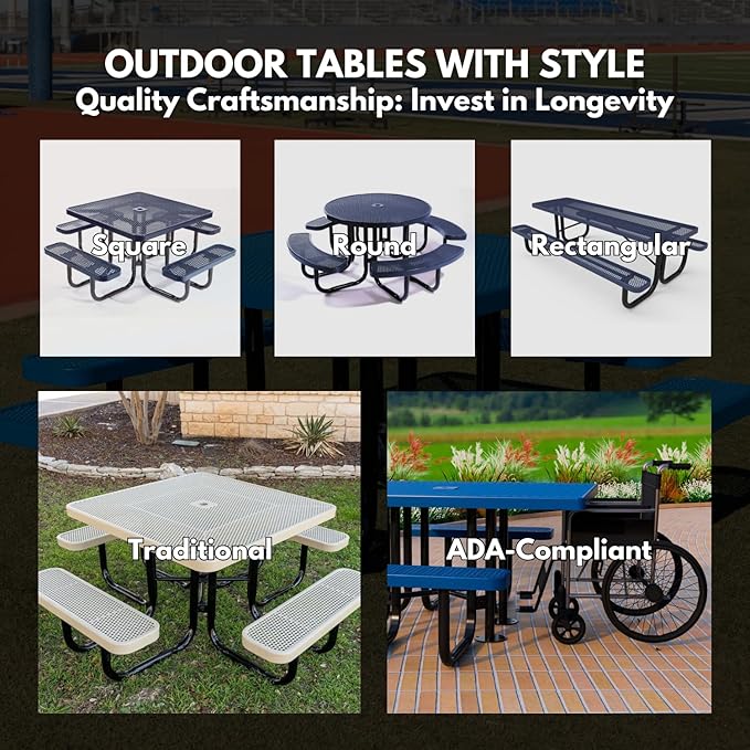 Heavy-Duty Portable Outdoor Picnic Table, Thermoplastic Coated Expanded Metal Commercial-Grade Patio Dining Furniture Made in America (6ft Rectangular, Textured Gold Vein)