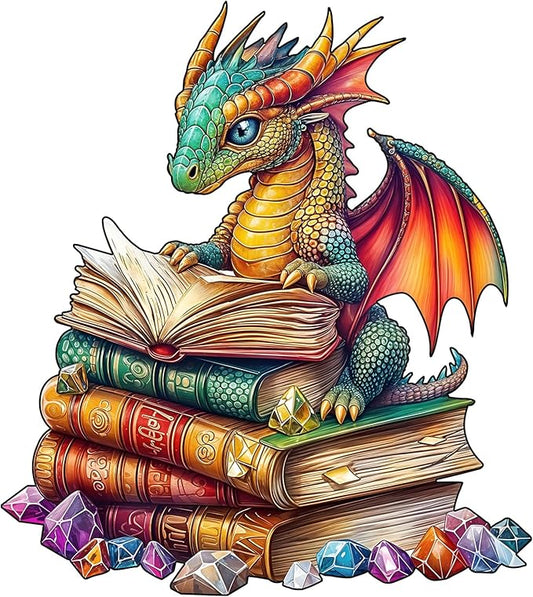Wooden Puzzles for Adults - Reading Dragon Wood Puzzles Adult - Unique Animal Shape Wooden Jigsaw Puzzles for Adults - Birthday Gifts for Puzzle Lovers, Family (11.4 * 11.4in)