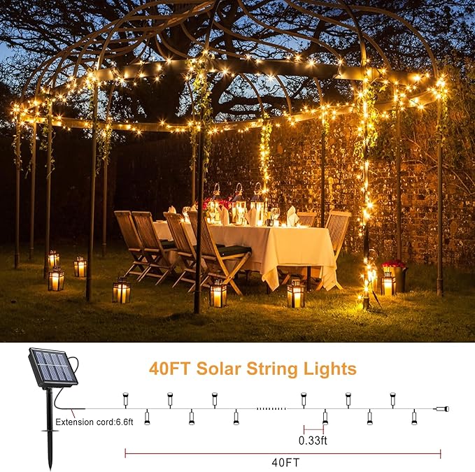 2 Pack Solar String Lights for Outside, Each 40Ft 120 LED Solar Lights Outdoor, 8 Modes Waterproof Solar Powered Twinkle Light for Backyard Patio Tree Party Garden Wedding Decoration, Warm White