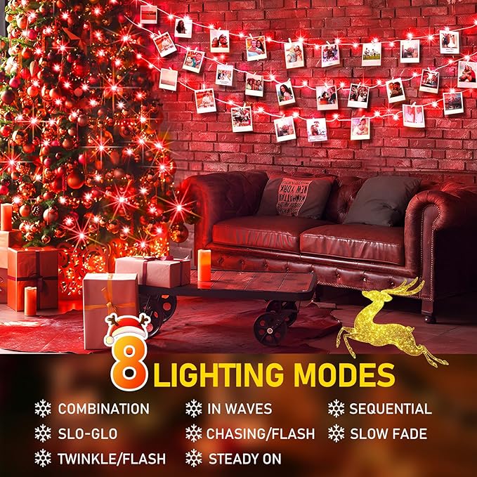 KNONEW 403ft 1000 LED String Lights Outdoor Christmas Lights 8 Modes & Timer Fairy Light Plug in Waterproof LED String Lights for Xmas Yard Tree Wedding Party Holiday Decorations (Red)