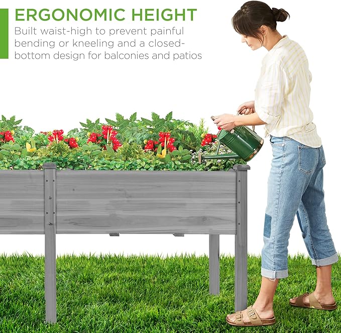 Best Choice Products 72x23x30in Raised Garden Bed, Elevated Wood Planter Box Stand for Backyard, Patio, Balcony w/Divider Panel, 6 Legs, 300lb Capacity - Gray