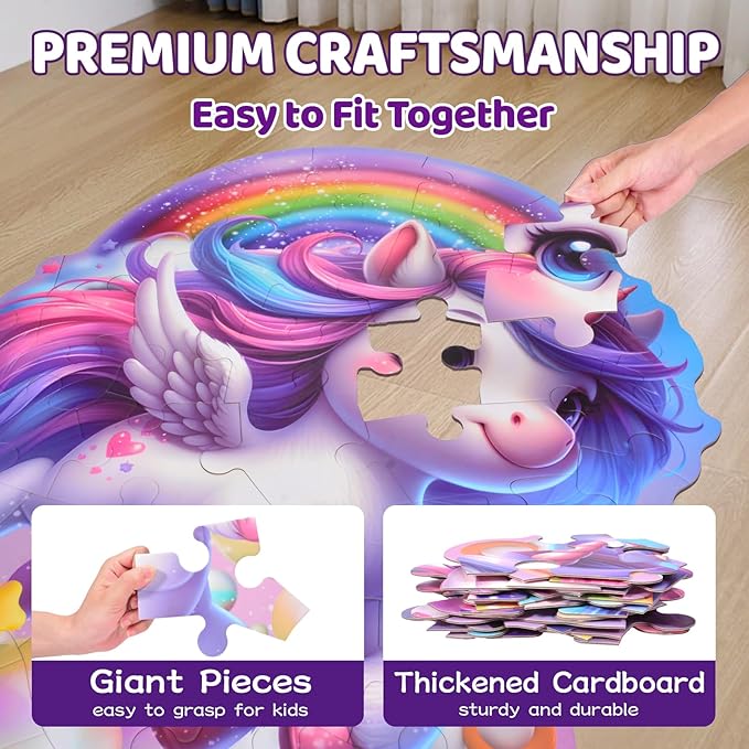 45 Pcs Unicorn Floor Puzzle for Kids Ages 3-6 Years Old- Large Toddler Puzzles Set, Educational Unicorn Activity Toys for 3 4 5 6 7 8 Girls Boys, Christmas Birthday Day Gifts Ideas