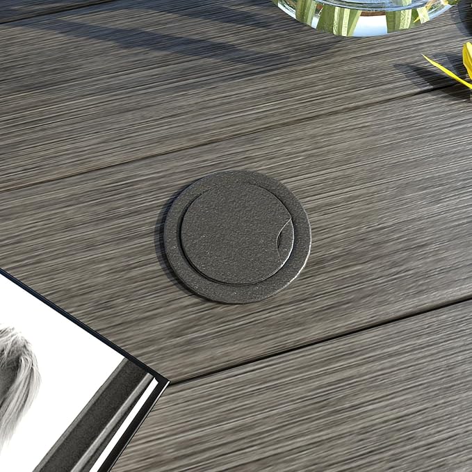 VICLLAX 53" Outdoor Round Patio Table for Lawn Garden, All Weather Metal Round Patio Dining Table with Adjustable Umbrella Hole, Patio Table for 8 Person, Grey Wood-Like Tabletop