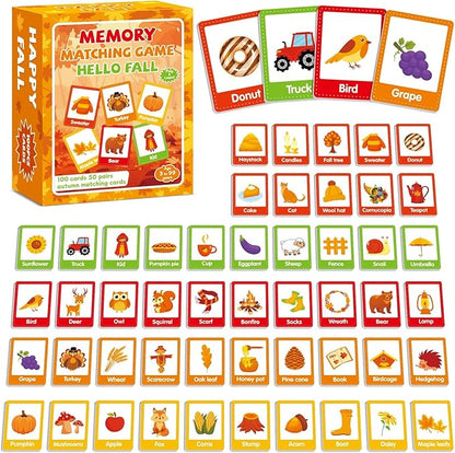 gisgfim 50 Pairs Fall Memory Matching Game Thanksgiving Happy Fall Concentration Memory Games for Kids Educational Ages 3-8 A Fun & Fast Autumn Theme Memory Matching Games
