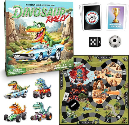 Raincorn Games - Dinosaur Rally Card & Dice Kids Board Game for Ages 4 - Family Games, Classroom Activities for Kids Learning