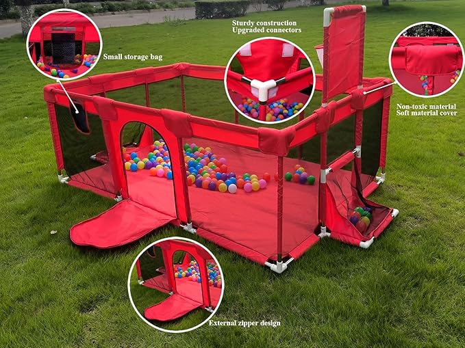 Gaorui Large Kids Baby Ball Pit - Portable Indoor Outdoor Baby Playpen Toddlers Children Safety Play Yard Fun Activities Popular Toys (Not Includes Balls) (Red)