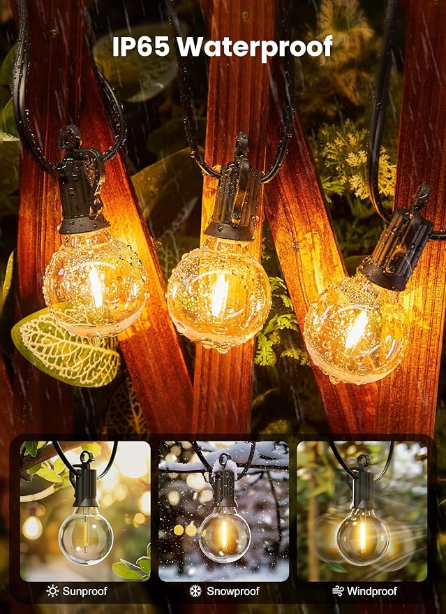 Brightown Outdoor String Lights - Connectable Dimmable LED Patio String Lights with G40 Globe Plastic Bulbs, All Weatherproof Hanging Lights for Outside Backyard Porch (50 ft - 25 LED Bulbs)