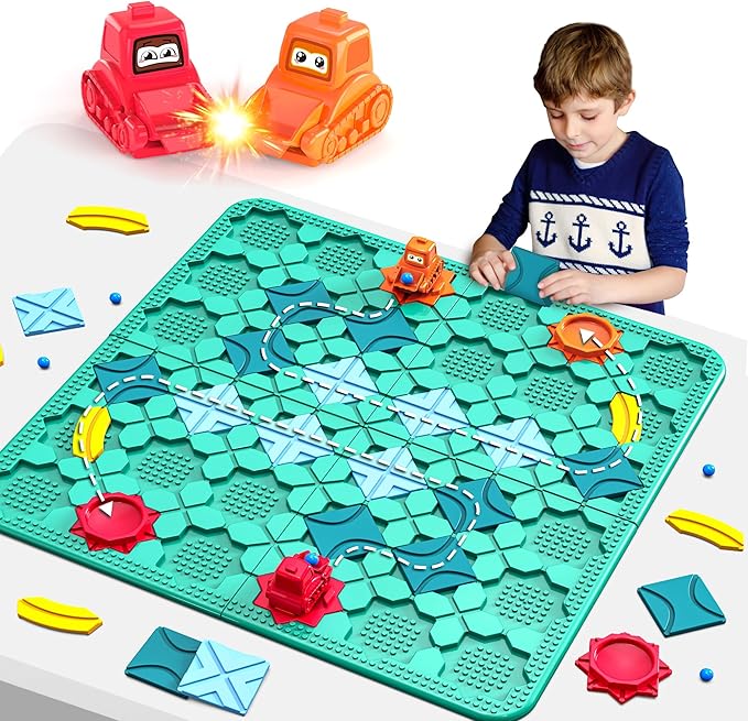 STEM Logic Road Builder Toys: Board Games Toys for 5 Year Old Kids Montessori Brain Teaser Puzzles Educational Learning Activities Toy for Kid Ages 3 4 6-8 12 Boys Girls Gifts (Blue, 50PCS)