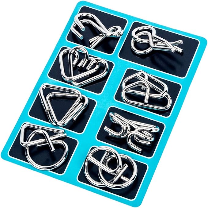 Ahyuan Metal Wire Puzzles Set of 32 with Pouch Large Thick IQ Test Mind Games Toys IQ Toys Brain Teaser Puzzles Metals Wire Puzzle Magic Trick Toy Metal IQ Puzzle Party Favors for Kids Adults (Silver)