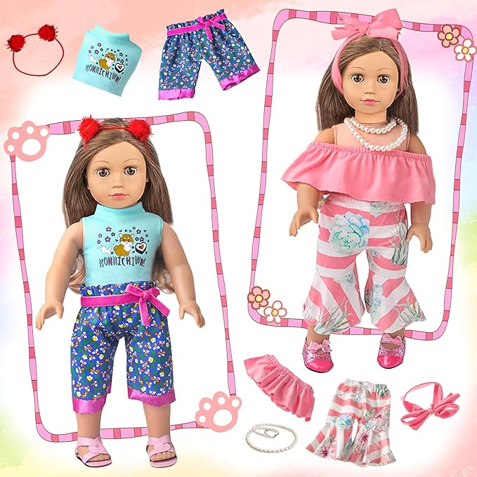 American Doll Clothes Gift for 18 Inch Doll Clothes and Accessories, 8 Complete Sets of Clothing for Birthday (NO Doll)