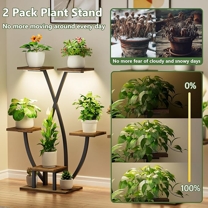 Plant Stand Indoor with Grow Light - 2 Pack Metal Plant Shelf, 6 Tiered Corner Plant Stand for Multiple Plants Display Rack Holder, Flower Stand for Indoor Plants, Balcony, Patio, Living Room, Garden