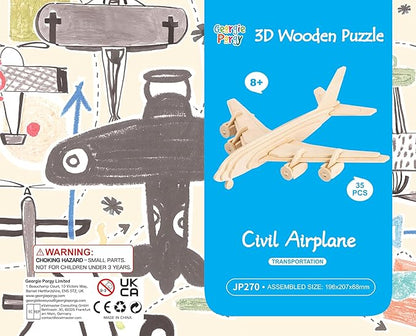Georgie Porgy 3D Wooden Puzzles for Kids Toys Construction Woodcraft Kits DIY Model Puzzle Kits Birthday Gifts Pack of 3 (Biplane Helicopter Civil Airplane)