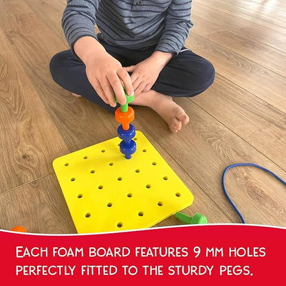 Foam Peg Board Toy - 36 Pegs, Foam Board, Lacing String, Storage Bag - Occupational Therapy Toys - Fine Motor Skills Toys for Toddlers and Kids (Yellow)