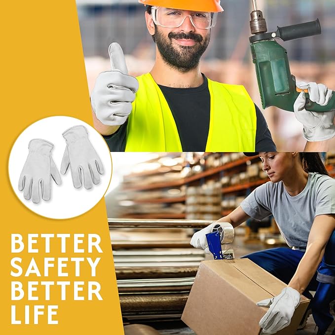 HLDD HANDLANDY Leather Work Gloves for Men & Women, Adjustable Wrist Cowhide Gardening Glove with Reinforced Palm for Driver