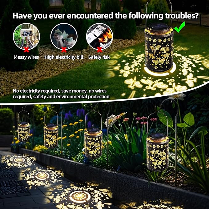 Solar Lanterns Outdoor Waterproof Dragonfly Garden Decor Gift for Women, Mom, Grandma, Hanging Metal Solar Lights for Yard, Patio, Porch, Backyard, Pathway Decoration