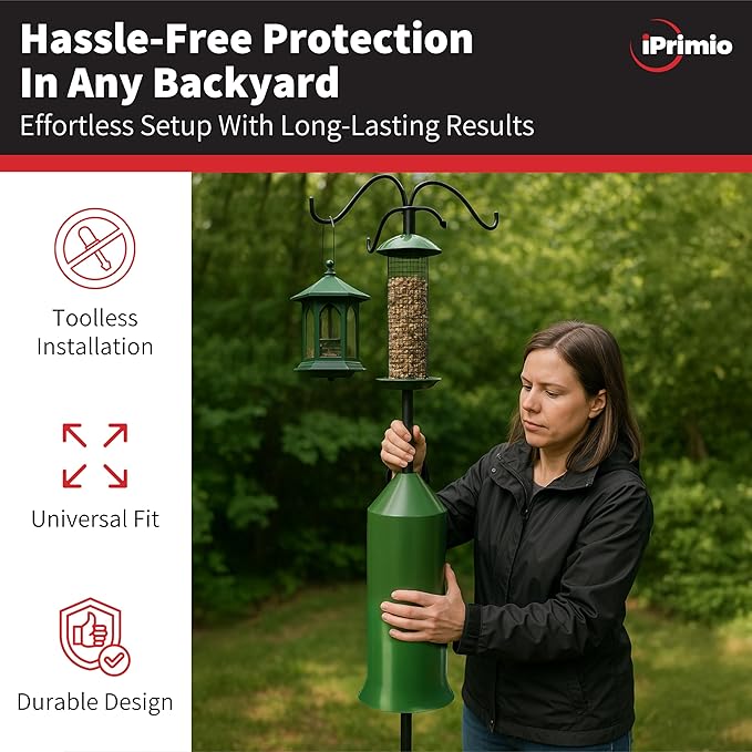 iPrimio 18" Squirrel Baffle – Easy Install Wrap Around Design: Durable Weather-Resistant Bird Feeder Baffle for Poles, Protects Hanging Feeders, No-Tool Setup, 2 Pack