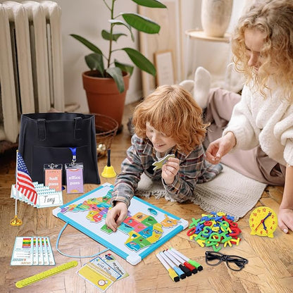 Gifts2U Pretend Play School Sets for Kids - With Teacher Bag, Whiteboard, Learning Clock, Educational Posters and Teaching Toy Supplies.